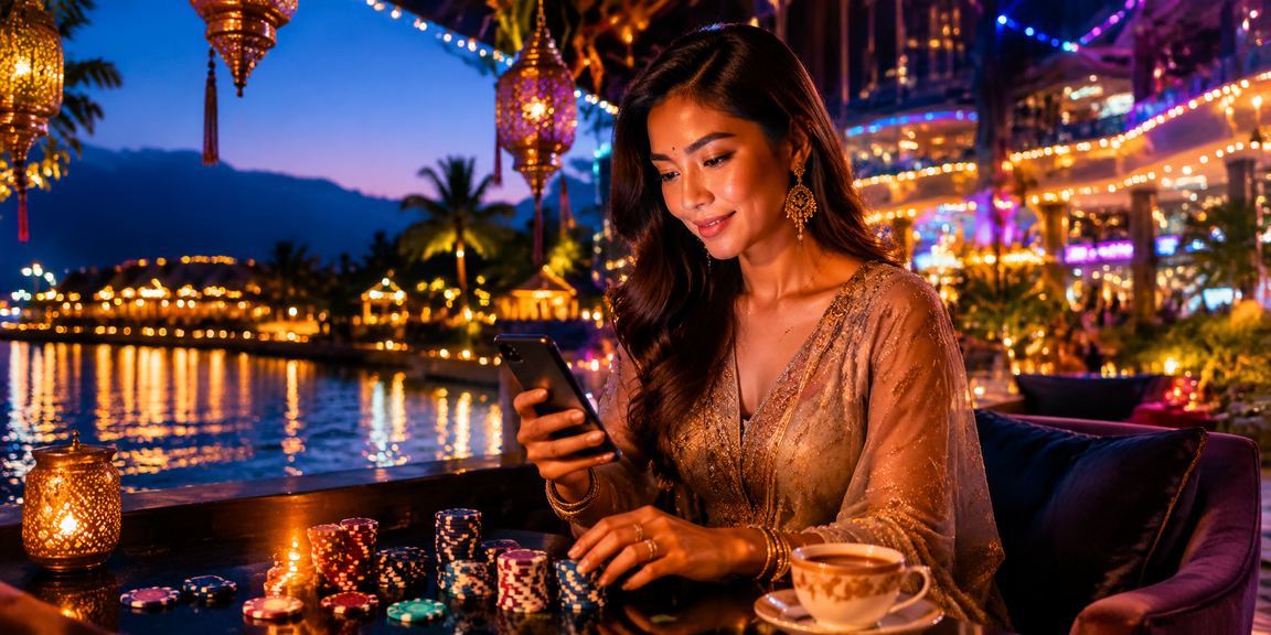 Pemain mengakses kasino live spa9 melalui telefon pintar di Langkawi Malaysia